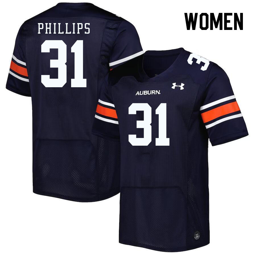 Women #31 Joe Phillips Auburn Tigers College Football Jerseys Stitched-Navy